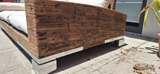 MASSIVE Modern BESPOKE WEYLANDTS Patio Daybed Couch Natural Woven Banana Leaf Couch Lounger and Coff