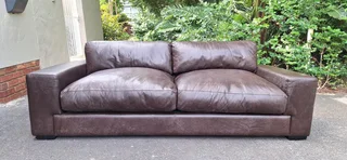 Stylish KLOOFTIQUE Nu York Cubist Style LARGE Seater Genuine Leather Couch Brown Colour 223cm