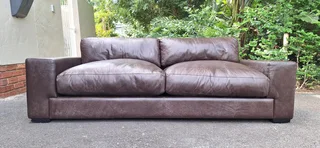 Stylish KLOOFTIQUE Nu York Cubist Style LARGE Seater Genuine Leather Couch Brown Colour 223cm