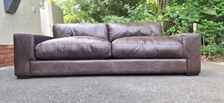 Stylish KLOOFTIQUE Nu York Cubist Style LARGE Seater Genuine Leather Couch Brown Colour 223cm