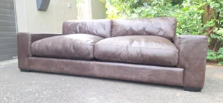 Stylish KLOOFTIQUE Nu York Cubist Style LARGE Seater Genuine Leather Couch Brown Colour 223cm