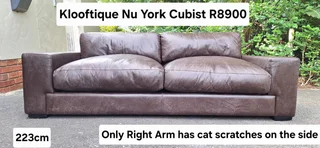 Stylish Klooftique Nu York Cubist Style Large Seater Genuine Leather Couch Brown Colour 223cm
