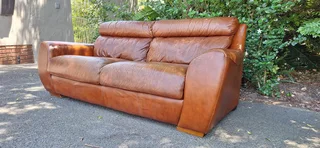 Genuine Leather Couch 3 Seater  Zambezi Tan Brown colour 210cm