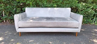 Swedish Designed Sleek Solid Genuine Leather 3 seater Couch Dove Grey Colour 188cm