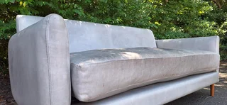 Swedish Designed Sleek Solid Genuine Leather 3 seater Couch Dove Grey Colour 188cm