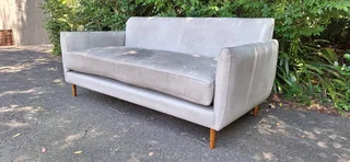 Swedish Designed Sleek Solid Genuine Leather 3 seater Couch Dove Grey Colour 188cm