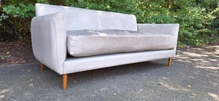 Swedish Designed Sleek Solid Genuine Leather 3 seater Couch Dove Grey Colour 188cm
