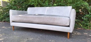 Swedish Designed Sleek Solid Genuine Leather 3 seater Couch Dove Grey Colour 188cm