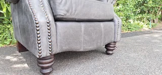 95cm CORICRAFT Full Leather Sebastian 1 Seater Wingback Arm-Chair Elephant Grey color