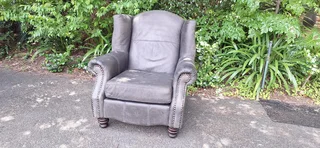 95cm CORICRAFT Full Leather Sebastian 1 Seater Wingback Arm-Chair Elephant Grey color