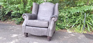 95cm Coricraft Full Leather Sebastian 1 Seater Wingback Arm-chair Elephant Grey Color