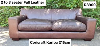Kariba Three Seater Coricraft Oxblood Brown Genuine Leather Couch 215cm
