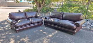 Solid CORICRAFT Leather Lounge Suite Colonial Milano Dark Brown Big 3 plus 2 Seater Couches