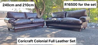 Solid Coricraft Leather Lounge Suite Colonial Milano Dark Brown Big 3 Plus 2 Seater Couches