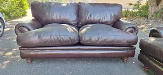Solid CORICRAFT Leather Lounge Suite Colonial Milano Dark Brown Big 3 plus 2 Seater Couches