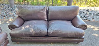 Solid CORICRAFT Leather Lounge Suite Colonial Milano Dark Brown Big 3 plus 2 Seater Couches