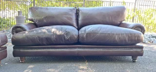 Solid CORICRAFT Leather Lounge Suite Colonial Milano Dark Brown Big 3 plus 2 Seater Couches