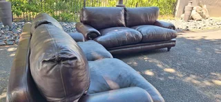 Solid CORICRAFT Leather Lounge Suite Colonial Milano Dark Brown Big 3 plus 2 Seater Couches