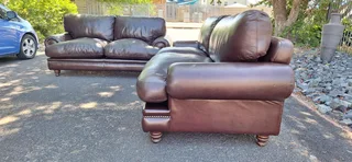 Solid CORICRAFT Leather Lounge Suite Colonial Milano Dark Brown Big 3 plus 2 Seater Couches