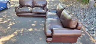 Solid CORICRAFT Leather Lounge Suite Colonial Milano Dark Brown Big 3 plus 2 Seater Couches