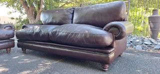 Solid CORICRAFT Leather Lounge Suite Colonial Milano Dark Brown Big 3 plus 2 Seater Couches