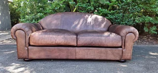 WEYLANDTS Retro Old Skool Styled 2 seater Leather KUDU Couch Hazelnut Brown 190cm