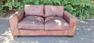 JAN ELLIS modern KUDU Leather 2 seater Couch Block Square Arm Sofa 183cm