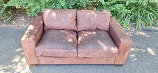 JAN ELLIS modern KUDU Leather 2 seater Couch Block Square Arm Sofa 183cm