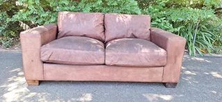 JAN ELLIS modern KUDU Leather 2 seater Couch Block Square Arm Sofa 183cm