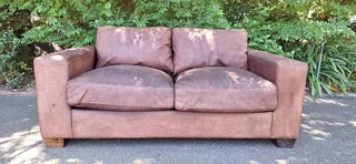 JAN ELLIS modern KUDU Leather 2 seater Couch Block Square Arm Sofa 183cm