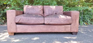 Jan Ellis Modern Kudu Leather 2 Seater Couch Block Square Arm Sofa 183cm