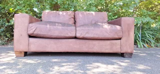 JAN ELLIS modern KUDU Leather 2 seater Couch Block Square Arm Sofa 183cm