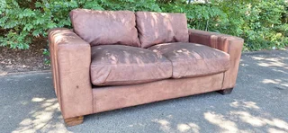 JAN ELLIS modern KUDU Leather 2 seater Couch Block Square Arm Sofa 183cm