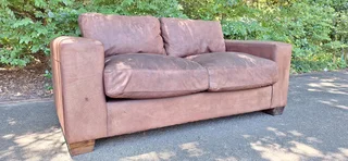 JAN ELLIS modern KUDU Leather 2 seater Couch Block Square Arm Sofa 183cm