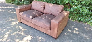 JAN ELLIS modern KUDU Leather 2 seater Couch Block Square Arm Sofa 183cm