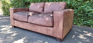 JAN ELLIS modern KUDU Leather 2 seater Couch Block Square Arm Sofa 183cm