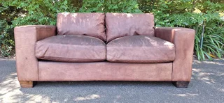 JAN ELLIS modern KUDU Leather 2 seater Couch Block Square Arm Sofa 183cm