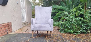 Eva 70cm Classic Velvet Material Modern Styled Wingback 1 seater Chair Steel Grey colour