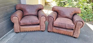 Two Large 1 Seater KUDU Leather Arm Chairs Sabi Kamili Range Couches 123cm R5500 each