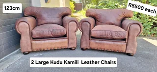 Two Large 1 Seater KUDU Leather Arm Chairs Sabi Kamili Range Couches 123cm R5500 each