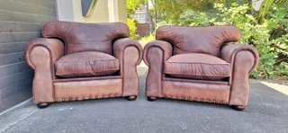 Two Large 1 Seater KUDU Leather Arm Chairs Sabi Kamili Range Couches 123cm R5500 each
