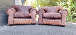 Two Large 1 Seater KUDU Leather Arm Chairs Sabi Kamili Range Couches 123cm R5500 each