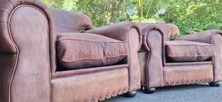 Two Large 1 Seater KUDU Leather Arm Chairs Sabi Kamili Range Couches 123cm R5500 each