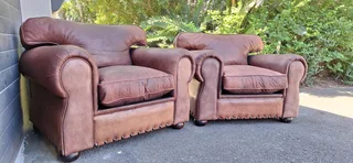 Two Large 1 Seater KUDU Leather Arm Chairs Sabi Kamili Range Couches 123cm R5500 each
