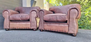 Two Large 1 Seater KUDU Leather Arm Chairs Sabi Kamili Range Couches 123cm R5500 each