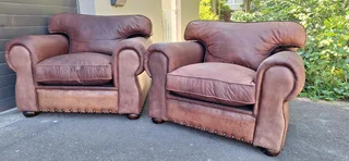 Two Large 1 Seater KUDU Leather Arm Chairs Sabi Kamili Range Couches 123cm R5500 each