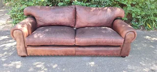 Stunning 240cm KUDU Leather 3 seater Sabi Kamili Range Couch with studs