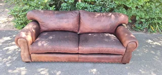 Stunning 240cm KUDU Leather 3 seater Sabi Kamili Range Couch with studs