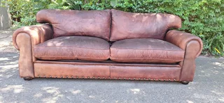 Stunning 240cm KUDU Leather 3 seater Sabi Kamili Range Couch with studs