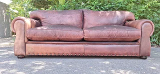 Stunning 240cm KUDU Leather 3 seater Sabi Kamili Range Couch with studs